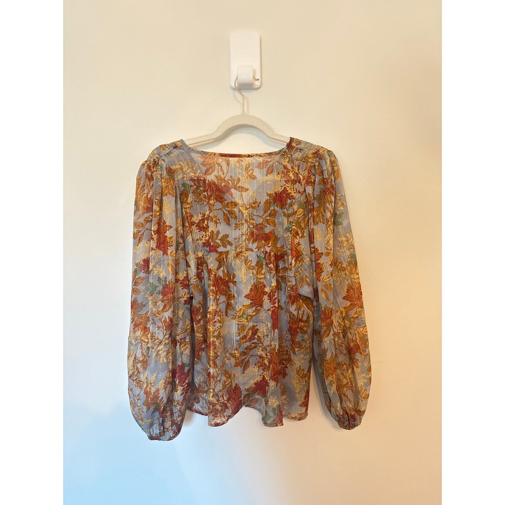 Maurices • Floral Metallic Blouson Peasant Blouse Top Orange Blue Small Boho - Picture 7 of 8